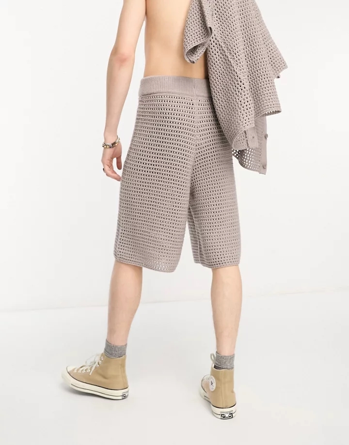 Pantalones cortos de corte alargado grises de croché de COLLUSION (parte de un conjunto) Gris carbón hfJx0N19